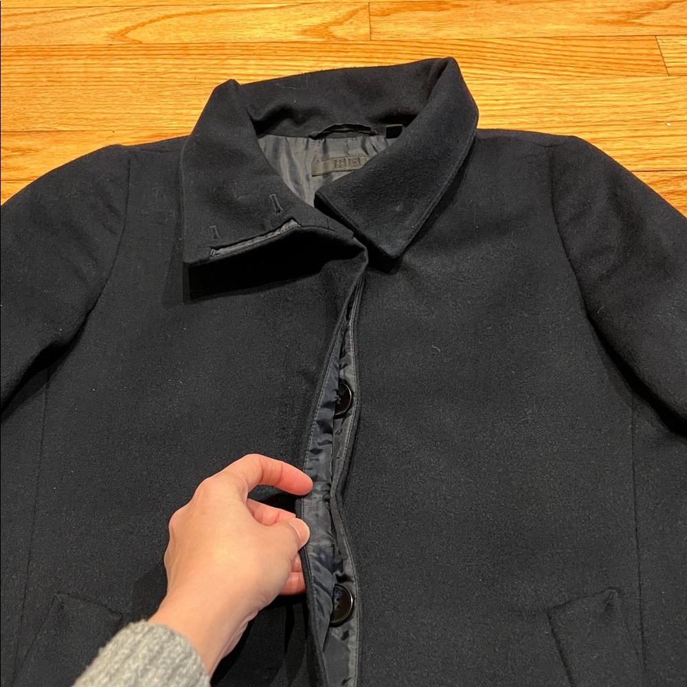 Uniqlo Navy Wool & Cashmere Mix Light-Weight button Down Coat - Picture 6 of 12